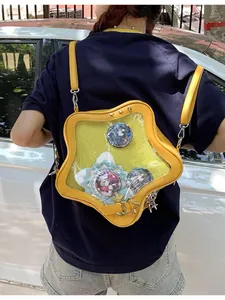 Gelbe sternförmige Ita-Bag mit einem transparenten Sichtfenster für Anime-Pins