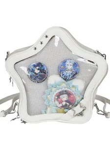 Weiße sternförmige Ita-Tasche mit transparentem Fenster für Anime-Charakter-Pins