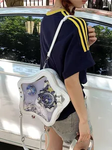 Weiße sternförmige Ita-Tasche mit Klarsichtfenster für Anime-Anstecker und Pins