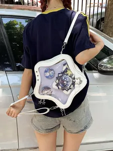 Süße weiße sternförmige Ita-Tasche mit großem Klarsichtfenster für Anime-Pins und Badges