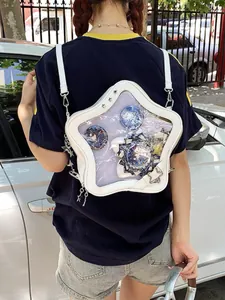 Großer weißer sternförmiger Ita-Rucksack mit transparentem Fenster zur Anzeige von Anime-Pins