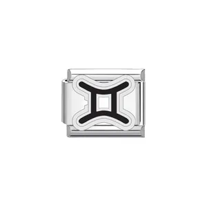 Detail view of Gemini zodiac charm link for stainless steel Italian modular bracelet