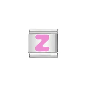 High-quality stainless steel Italian charm link featuring a vibrant pink letter Z design.