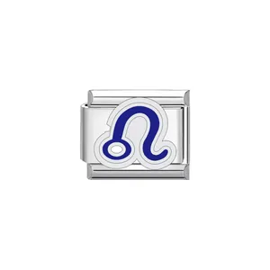 Detailed view of stainless steel Leo zodiac charm link for modular bracelets