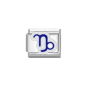 Detailed view of stainless steel Capricorn zodiac Italian modular bracelet charm link