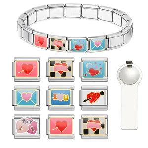 Stainless Steel Italian Charm Bracelet Links Heart Love DIY Modular Bracelet Charms Links Jewelry Accessories For Women