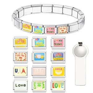 Stainless Steel Italian Charm Bracelet DIY Detachable Link Enamel Alphabet Family Theme Jewelry Accessory For Women Men