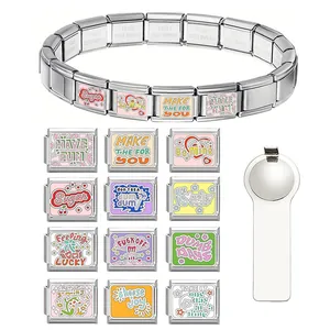 Stainless Steel Italian Charm Bracelet Modular DIY Links Cartoon Enamel Inspirational Letters Jewelry Accessories For Women Bracelet
