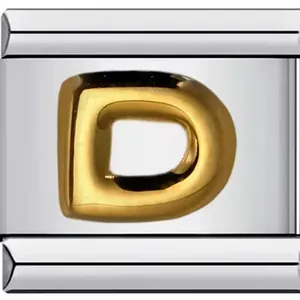 Detaillierte Nahaufnahme eines Edelstahl-Moduls mit einem goldfarbenem Buchstaben D