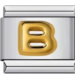 Italienisches Charm-Glied aus Edelstahl mit einem goldfarbenen Buchstaben B Detail