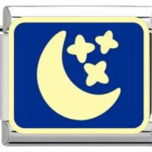 Italian style modular charm for DIY bracelets with a blue night sky moon and stars design