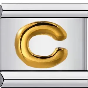 Italienisches Modul-Armbandglied aus Edelstahl mit einem vergoldeten Buchstaben C Design