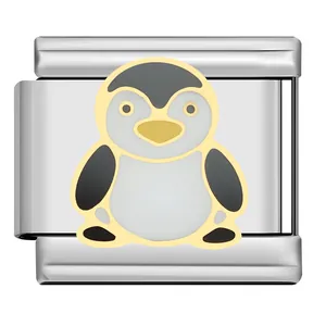 Close-up of a cute cartoon penguin Italian charm link for DIY modular bracelets