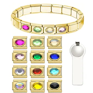 Roestvrijstalen Italiaanse Modulaire Charm Link Voor DIY Armband Ovalen Strass Vergulde Sieraden Maken Modulaire Accessoires