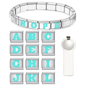 Italian Charm Bracelet Link Stainless Steel DIY Alphabet Letter Light Green Personalized Modular Jewelry Accessory Gift