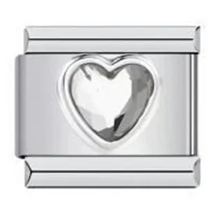 Macro view of stainless steel heart crystal modular link for Italian charm bracelet