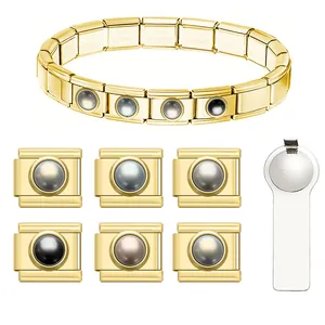Bracciale Italian Charm Link per Donna in Acciaio Inossidabile Modulare DIY Gioielli con Perle Artificiali Oro Argento Lucido Accessorio