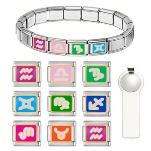 DIY Stainless Steel Zodiac Italian Charm Modular Bracelet Personalized Constellation Enamel Jewelry Accessory For Youth Unisex
