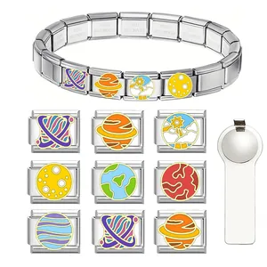 Italian Modular Bracelet DIY Planet Series Stainless Steel Elastic Charm Bracelet Planet Links Jewelry Accessories
