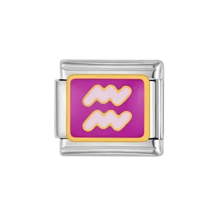 Stainless steel Aquarius zodiac modular charm with purple enamel finish for DIY jewelry