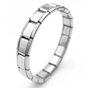 Silver stainless steel Italian charm modular bracelet with elastic link design
