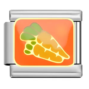 Stainless steel Italian modular charm link with carrot enamel design for DIY jewelry