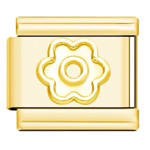 Vergulde roestvrijstalen modulaire schakel voor bedelarmband met een bloemmotief