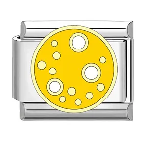Yellow planet modular charm in stainless steel for DIY Italian link bracelet
