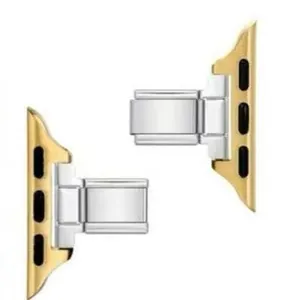 Connettori per cinturini orologio oro e argento lucidi per bracciali modulari italiani.