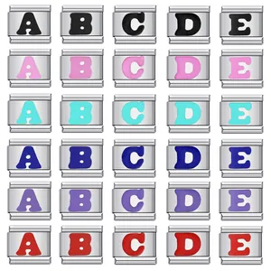 Bunte Alphabet-Initialen Italienische Charms aus Edelstahl für DIY-Armbänder
