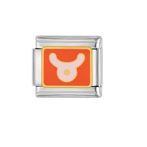 Stainless steel Taurus zodiac charm link for Italian modular bracelets in orange