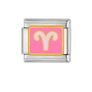 Aries zodiac stainless steel modular charm with pink enamel for personalized DIY bracelets