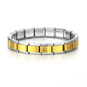 Silver and gold tone Italian charm modular bracelet made of durable stainless steel links