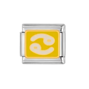 Custom stainless steel modular bracelet link featuring yellow Cancer zodiac charm