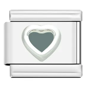 Detail view of a stainless steel heart modular charm for Italian charm bracelets.