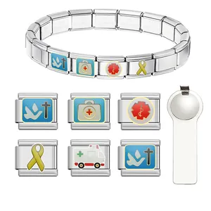 Vintage Italiaanse Charm Armband Schakels Roestvrij Staal DIY Modulaire Sieraden Medische Identificatie Charms Accessoires