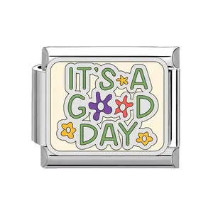 Maillon de charme italien avec motif floral en émail 'It's a good day' coloré