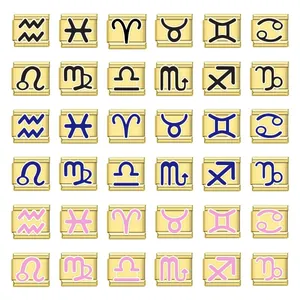 12 zodiac signs Italian modular charms for DIY stainless steel bracelets in gold tone