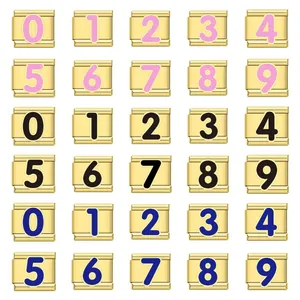 Ciondoli Italiani Fai da Te Maglie per Bracciale Oro Titanio Smalto Numeri 0-9 Accessorio Gioielli Modulari per Cinturino Unisex
