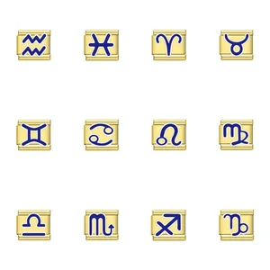 Stainless Steel Italian Modular Bracelet Charms Links Twelve Constellations Zodiac Signs Gold Plated Enamel Charms For Women Men