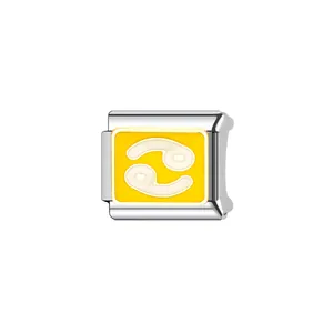 Dettaglio maglia per bracciale italiano in acciaio con segno zodiacale Cancro.