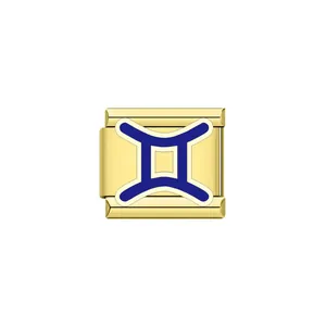 Gemini zodiac symbol gold Italian modular charm link in stainless steel for DIY bracelet