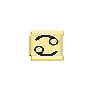 Gold stainless steel Italian modular charm link featuring a black Cancer zodiac symbol.