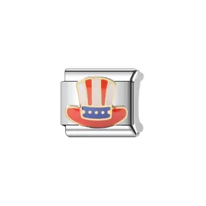 Detail view of Italian modular bracelet link with American flag hat design
