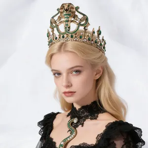Baroque Vintage Snake Tiara Crown For Women Alloy Rhinestone Medusa Headpiece For Wedding Banquet Halloween Party Accessary