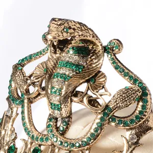 Vintage Baroque cobra crown headpiece with green rhinestones for weddings and galas
