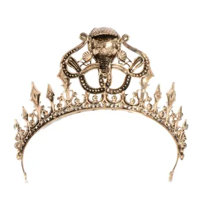 Verfijnde vintage gouden slangenkroon tiara met cobra-hoofdtooi voor themafeesten