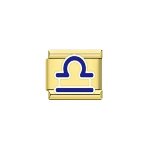 Gold Italian charm link featuring a blue Libra zodiac symbol for modular DIY bracelet