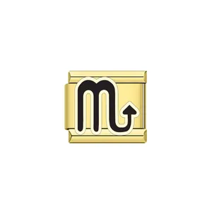 Gold Italian charm link with black Scorpio zodiac symbol for modular bracelet