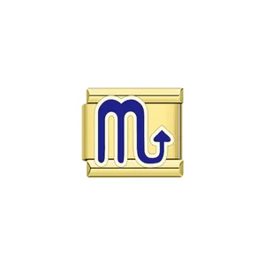 Detailed view of a gold Scorpio zodiac symbol charm for Italian modular bracelets